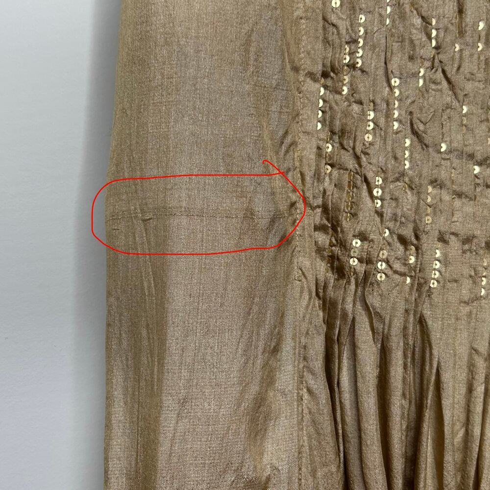 Eileen Fisher Gold Silk Pintuck Sequin Tank Top XS Spaghetti Straps Side Zip - Picture 9 of 9